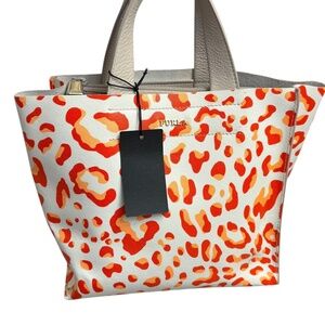 Furla red orange leopard print tote bag nwt
